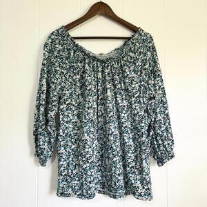 Style & Co Blue Floral Wildflowers Long Sleeve Blouse Top Women's XL